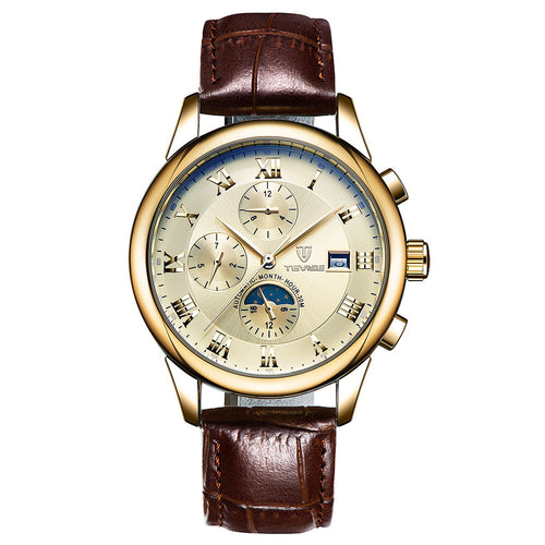 Luxury Moon Phase Luminous Man Leather Watch